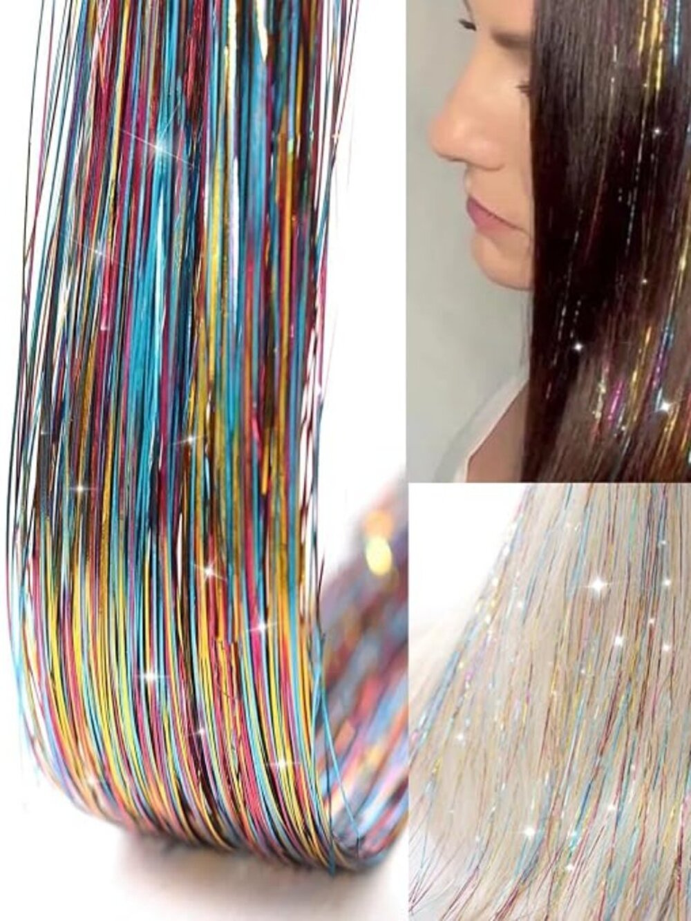 Hair Tinsel 12Pcs Clip in Rainbow Hair Accessories 20.5 Inch Fairy Hair Tinsel K